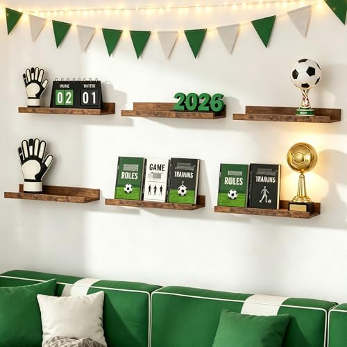 upsimples 12 Pack Wooden Floating Shelves, Wall Storage Decor Shelf - Image 2