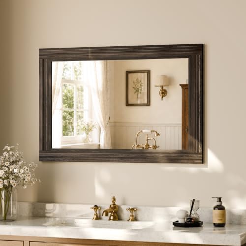 Rectangular Wall Mirror 36" x 24", Solid Wood Frame Bathroom Mirror - Image 2