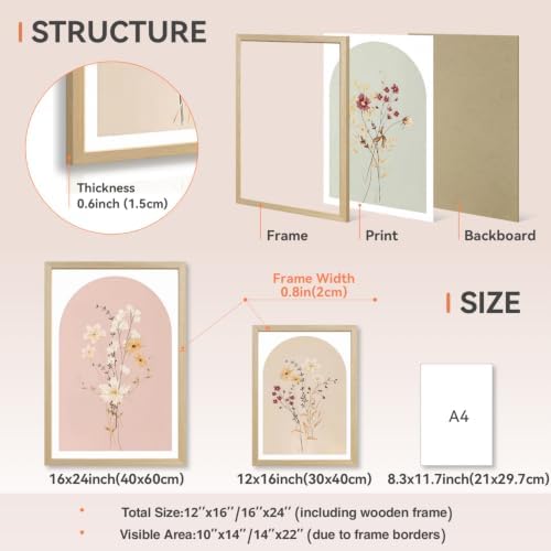 YZELY Wildflower Wall Art Set of 3, Neutral Botanical Floral Poster Prints - Image 7