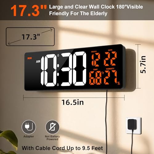 17.3" Large Digital Wall Clock Timer Alarm Clock - Image 2