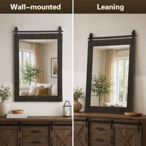 Besdomus Rustic Bathroom Vanity Mirror: 22"x30" Brown Farmhouse Barn Door - Image 5