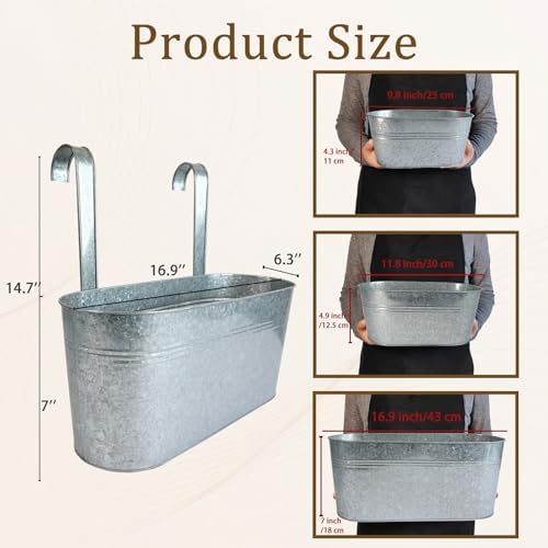 4 Pack 17" Galvanized Hanging Railing Planters - Image 5