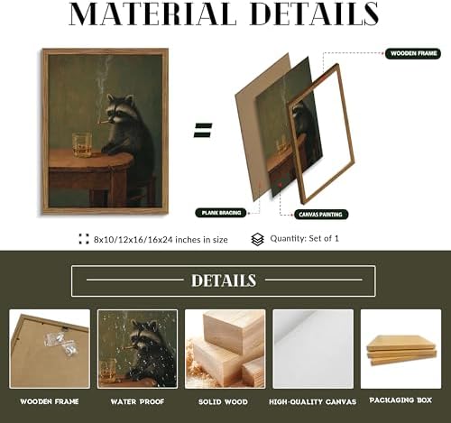Framed Vintage Raccoon Wall Art, Moody Raccoon Canvas Prints, Funny Dark - Image 5