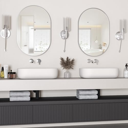 Oval Bathroom Mirror Wall Vanity Oval Mirrors, 2 Pieces 20"x30" Silver Bathroom by NEUWEABY