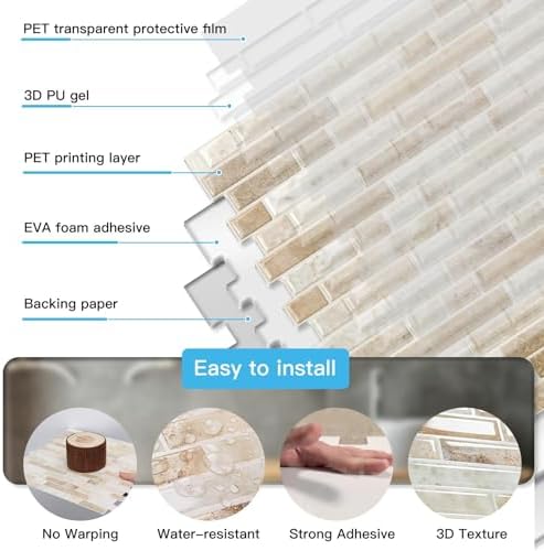 Art3d Linear Tile Peel and Stick Backsplash, Eurasian Mocha Stone - Image 6
