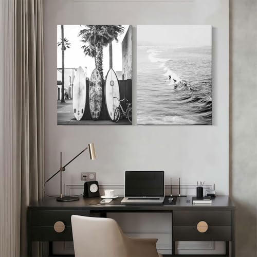 YIDINGX Black and White Coastal Surfing Landscape Posters and Prints Sea Wave - Image 2