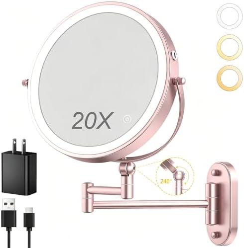 9" Wall Mounted Lighted Makeup Mirror, 4000mAh Rechargeable Double Sided 1X/20X by ZLOKLA