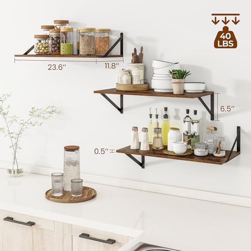 Heimlove 24W x 12D Deep Floating Shelves Set of 3 Rustic Brown - Image 3