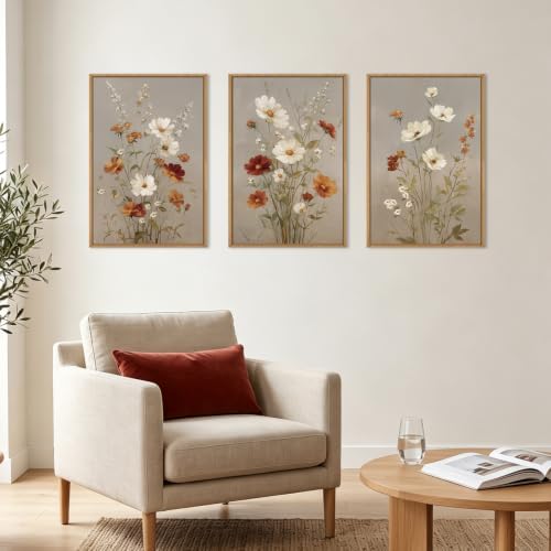 BINCUE Vintage Flower Wall Art Set of 3 Framed Floral Wall Paintings 16x24 - Image 5