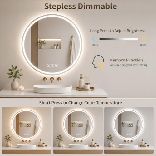 BEAUTYPEAK 40 Inch Round LED Bathroom Mirror - Image 3