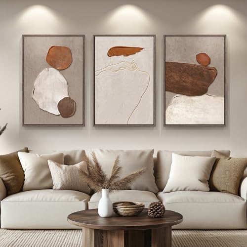 Large Framed Neutral Abstract Wall Art, 24x36 In by Cuspin