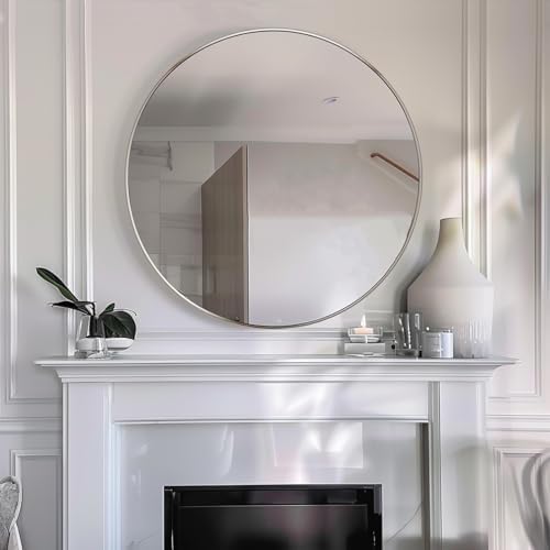 Sunniry Circle Mirror 26 inch, Chrome Wall Mirror, Brushed Metal Frame - Image 4