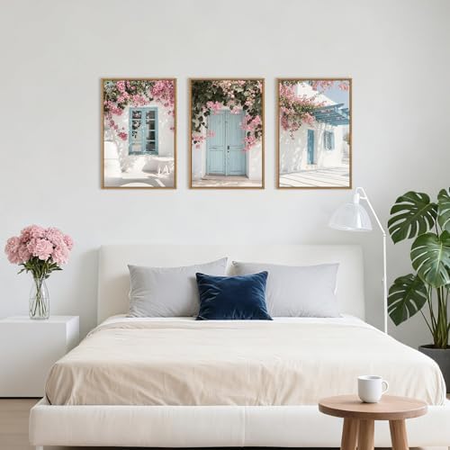 HOURIA Spring Modern Greek Island Cityscape Framed Canvas Wall Art Set - Image 5