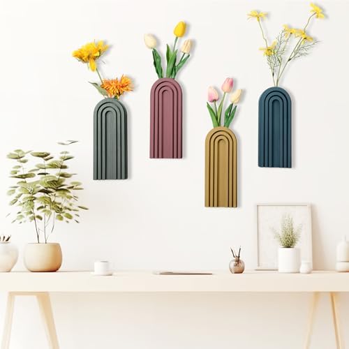 Ziliny 4 Pack Boho Wall Planters Wood Hanging Vases Indoor, Morandi Color - Image 6