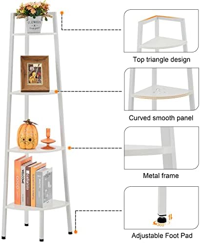 Hoctieon Corner Shelf, 4-Tier Corner Bookshelf, Rustic Corner Ladder Shelf - Image 4