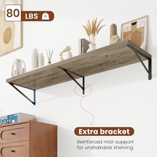 Deep Wall Shelves 55"W x 12"D Engineered Wood Floating Shelves - Image 3