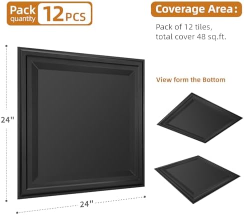 WOWSTAR 12-Pack 24"x24" Drop Ceiling Tiles, Waterproof Glue up Ceiling Panels - Image 4