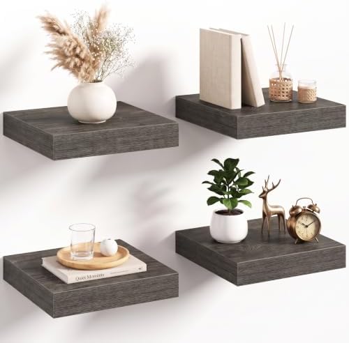 8in Square Floating Shelves 4 PCs, Wall Mounted Display Shelf by Acovy