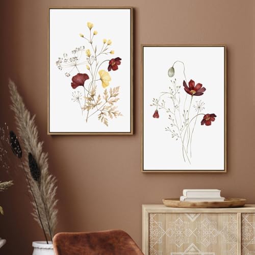 Watercolor Botanical Wall Art Prints Burgundy and Yellow Flower Pictures Wall - Image 6