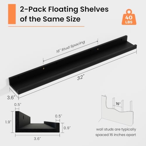 Picture Ledge Shelf, 32 inch Floating Shelves Set of 2 - Image 3