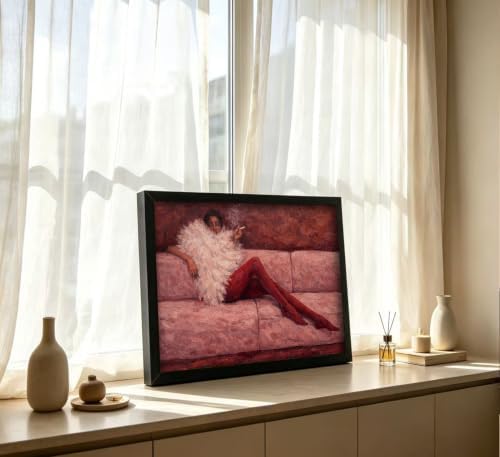 Framed Abstract Fashion Woman Canvas Wall Art, Cool Girl In Sofa Pink Ruby - Image 6