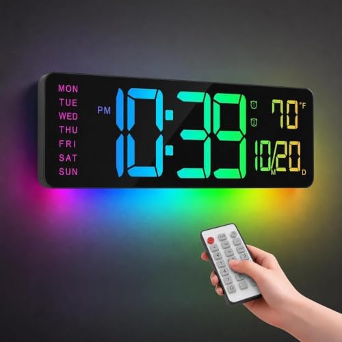 16" Large Digital Wall Clock, LED RGB Color Changing Display by Unknown