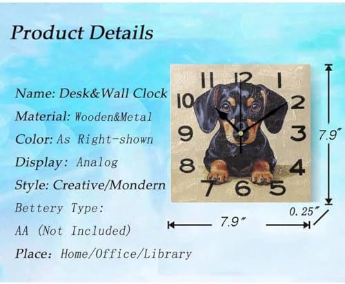 Dachshund Dog Sitting on Ground 8 Inch Square Wall Clock, Non Ticking Battery - Image 3