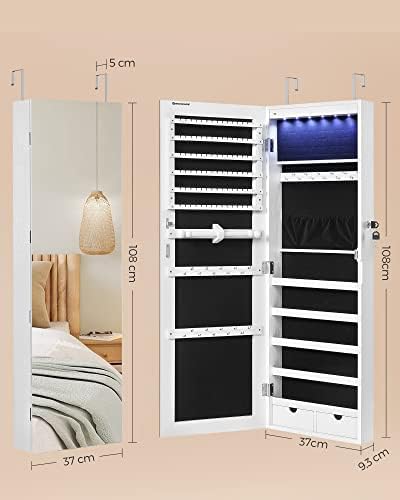 SONGMICS Mirror Jewelry Cabinet Armoire, Wall or Door Mounted - Image 6