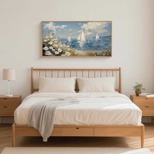 FWIEXA Coastal Wildflower Canvas Wall Art Framed, Ocean Sailboats Pictures Wall - Image 3