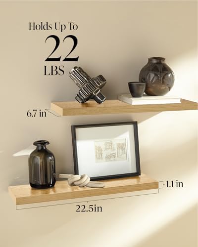 BAYKA Light Oak-Toned Floating Shelves 22.5in, Wall Mounted Shelf - Image 3