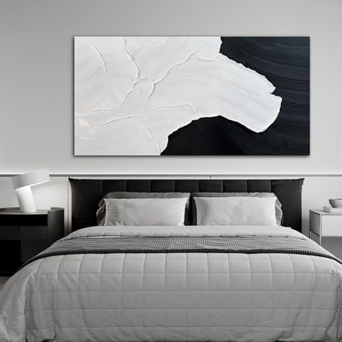 Black and White Abstract Wall Art Textured Oil Paintings 35x71 Inch - Image 4