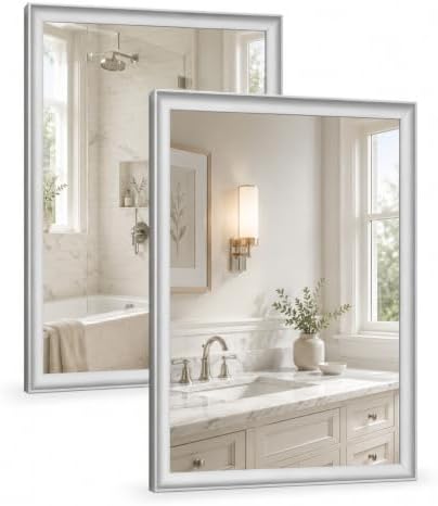 2 Pack Brushed Nickel Bathroom Mirrors 24x36 Inch by Miralab