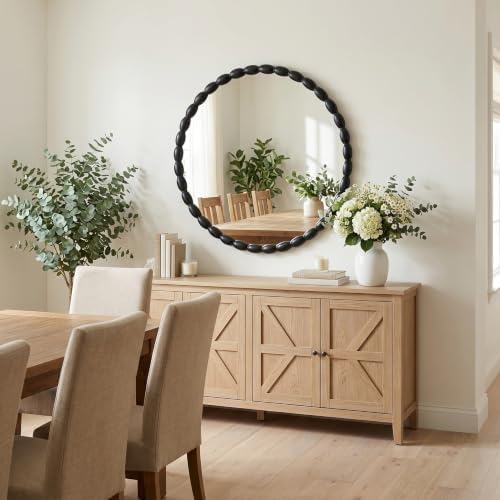 30"x30" Round Solid Wood Farmhouse Decorative Wall Mirror - Image 6