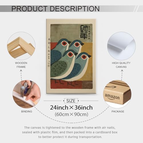 Japanese Mid Century Blue Bird Framed Posters Prints Vintage Animal Wall Art - Image 2