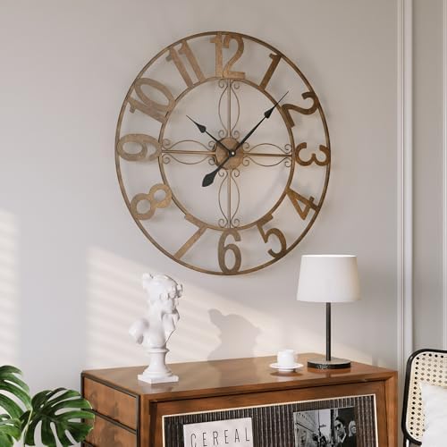 Cuspin 30 Inch Large Wall Clock Bronze Rustic Metal Decorative Clock - Image 3