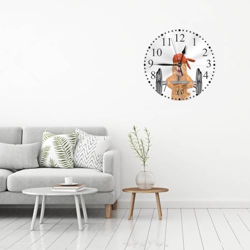 Fitness Cat Wall Clock 10 Inch Battery Operated Lifting A Heavy Big Dumbbell - Image 5