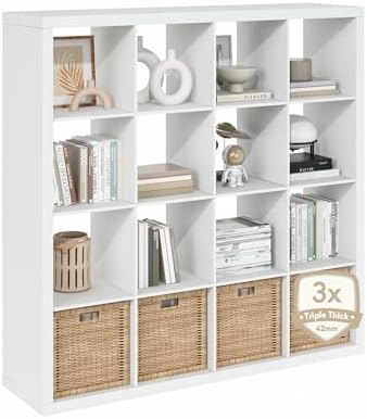 Furinno Cubicle Book Shelf, 16-Cube Bookshelf, Triple Thick Frame Cube Storage by Furinno-FitsYourSpaceFitsYourBudget