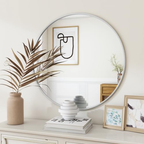 BEAUTYPEAK 30 Inch Round Mirror, Metal Frame Circle Mirror - Image 2