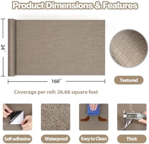 Brown Taupe Grasscloth Wallpaper Textured Metallic Contact Paper - Image 3