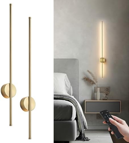 KARTOOSH Battery Operated Modern Wall Sconce Set of Two, 39.3 Inch Brass by KARTOOSH
