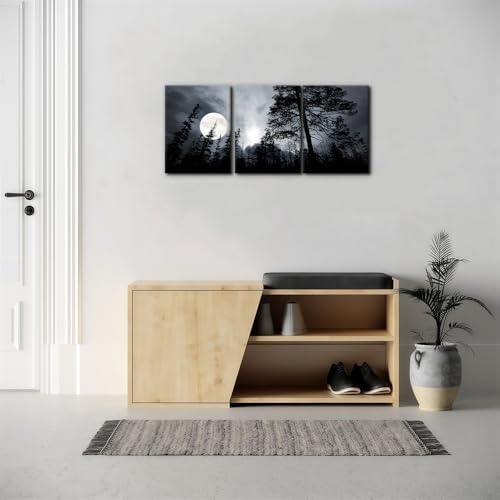 Pacimo 3 Pieces Framed Wall Art Decorations Dark Forest Night Landscape - Image 3