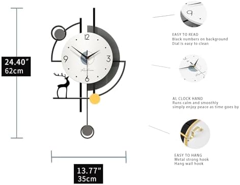 FLEBLE Large Wall Clocks for Living Room Decor Modern Pendulum Clock Silent - Image 5