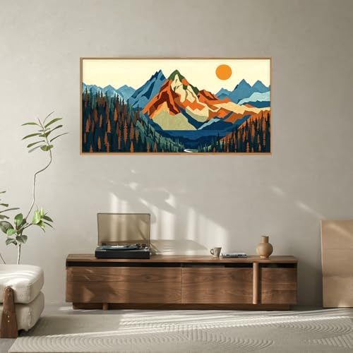 FWIEXA Vintage Mountain Framed Canvas Wall Art Set, Boho Sunrise Wall Prints - Image 5