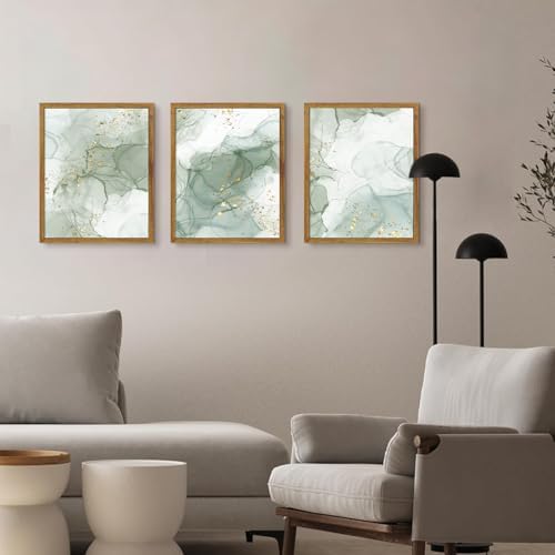 Framed Sage Green Wall Art Set of 3, Abstract Green Wall Decor Living Room - Image 4