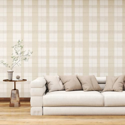 Timeet Modern Peel and Stick Wallpaper Plaid Wallpaper Brown Beige Boho Contact - Image 4