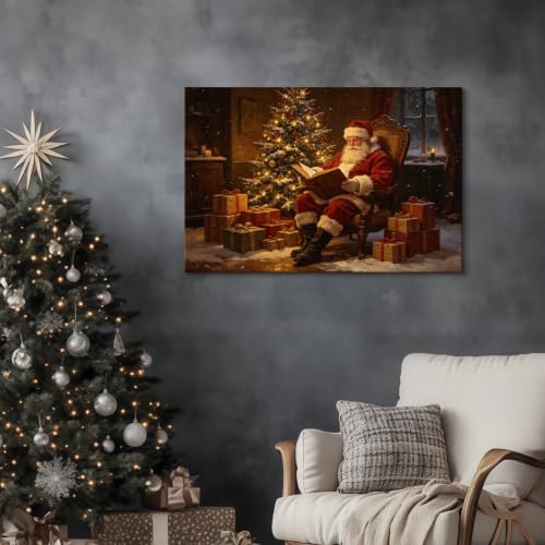 AVANT GARDE CANVAS Christmas Canvas Wall Art, Santa Claus Reading Book Poster - Image 3