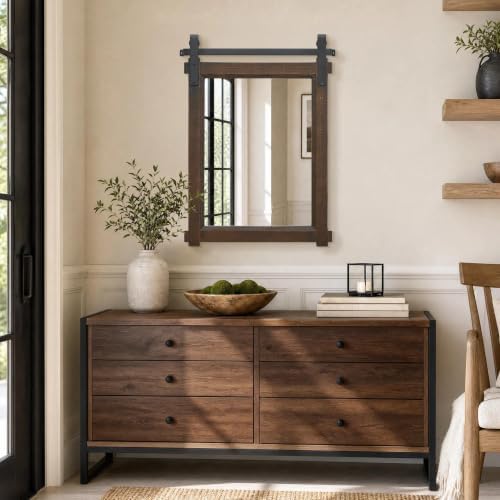 Besdomus Rustic Bathroom Vanity Mirror: 22"x30" Brown Farmhouse Barn Door - Image 6