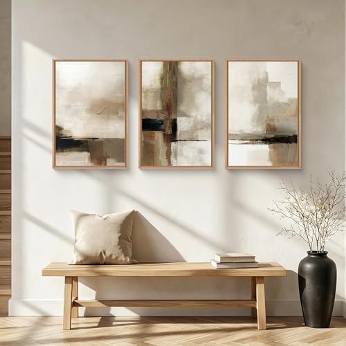 Abstract Neutral Vintage Earth Tone Framed Canvas Wall Art Set-24"x36"x3 - Image 2