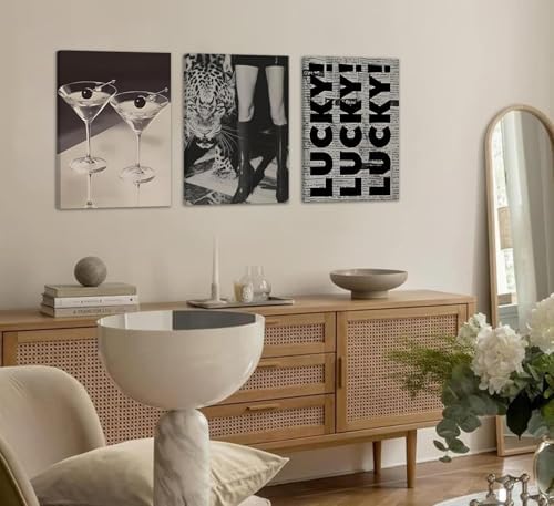 Trendy Leopard Canvas Wall Art Set of 3, Fashion Leopard, LUCKY Typography Wall - Image 4