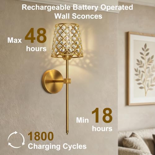 Crystal Battery Operated Wall Sconces Set of 2, Dimmable 12 RGB and 3CCT Wall - Image 6